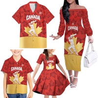 Custom Canada Cricket Family Matching Off The Shoulder Long Sleeve Dress and Hawaiian Shirt Come On Maple Leaf