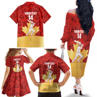 Custom Canada Cricket Family Matching Off The Shoulder Long Sleeve Dress and Hawaiian Shirt Come On Maple Leaf