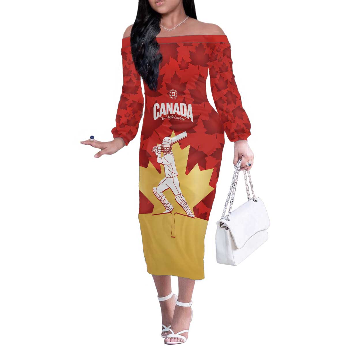 Custom Canada Cricket Family Matching Off The Shoulder Long Sleeve Dress and Hawaiian Shirt Come On Maple Leaf