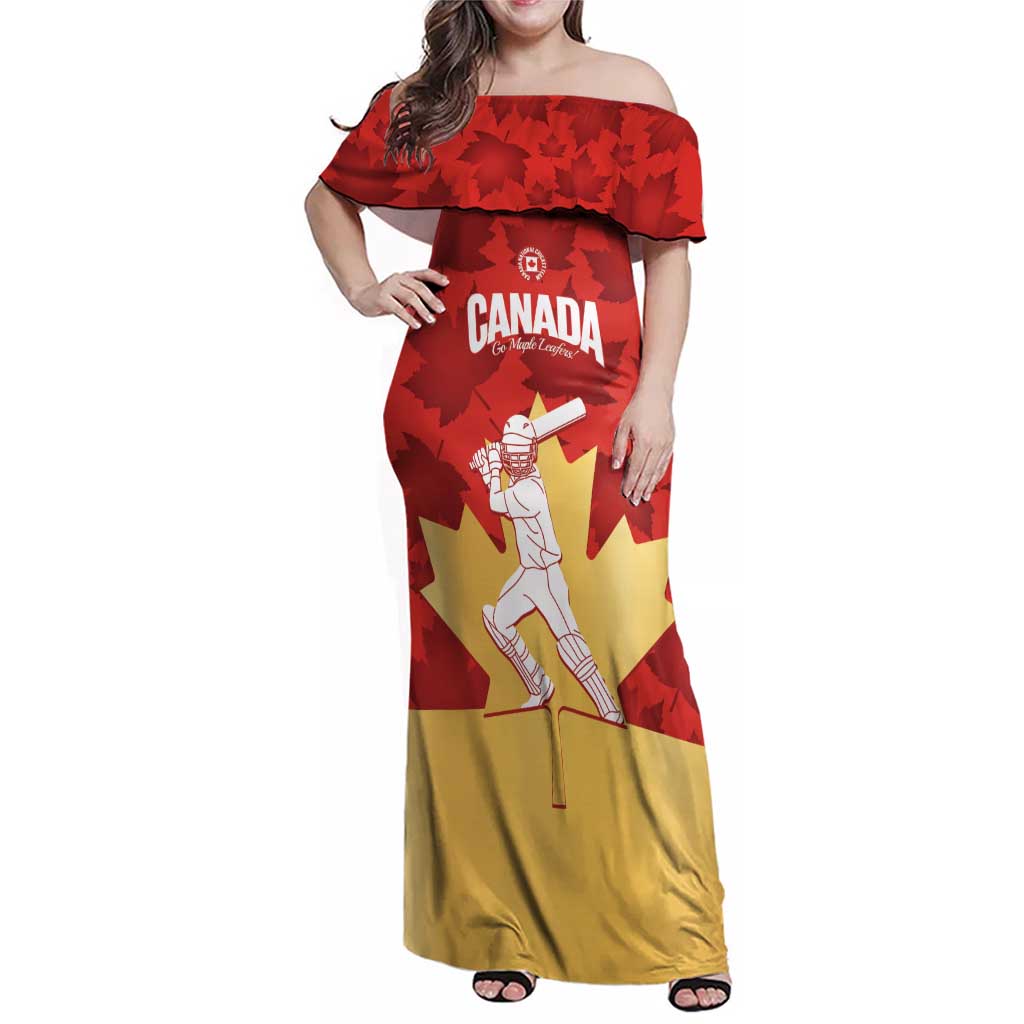 Custom Canada Cricket Family Matching Off Shoulder Maxi Dress and Hawaiian Shirt Come On Maple Leaf