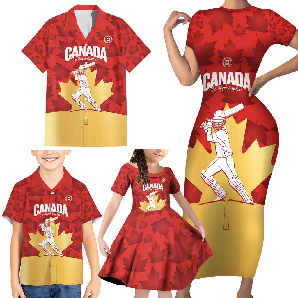 Custom Canada Cricket Family Matching Short Sleeve Bodycon Dress and Hawaiian Shirt Come On Maple Leaf