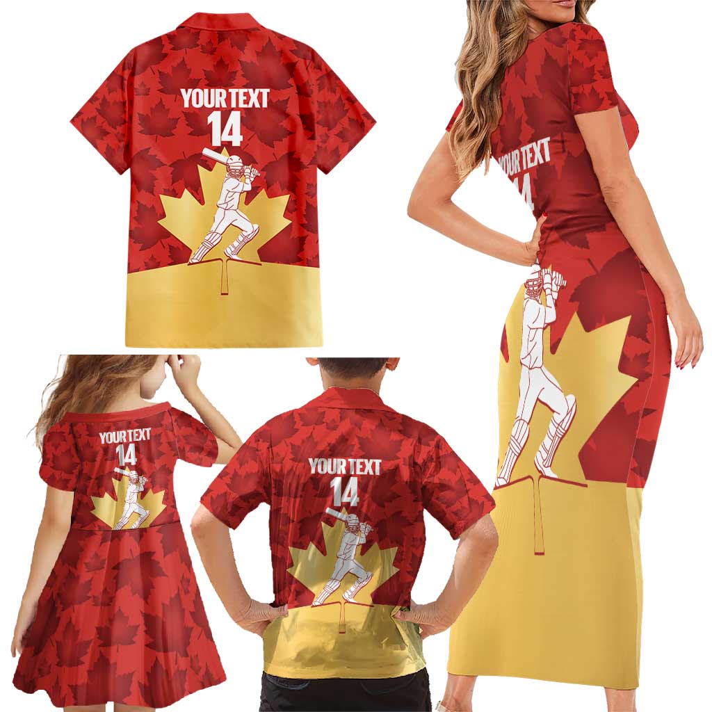 Custom Canada Cricket Family Matching Short Sleeve Bodycon Dress and Hawaiian Shirt Come On Maple Leaf
