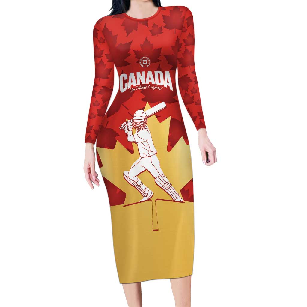 Custom Canada Cricket Long Sleeve Bodycon Dress Come On Maple Leaf