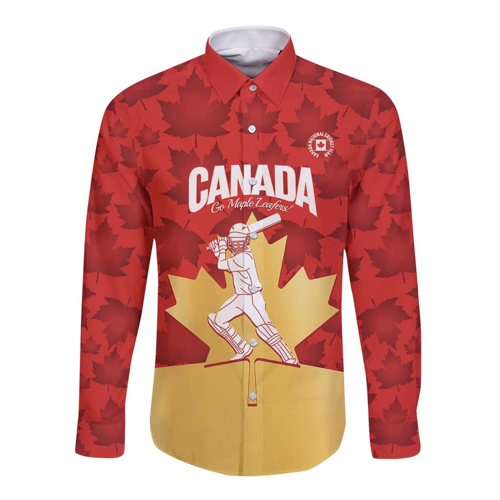 Custom Canada Cricket Long Sleeve Button Shirt Come On Maple Leaf