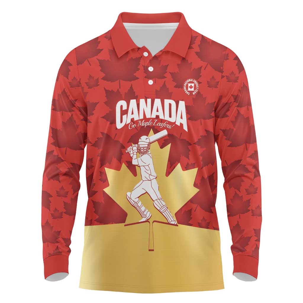 Custom Canada Cricket Long Sleeve Polo Shirt Come On Maple Leaf