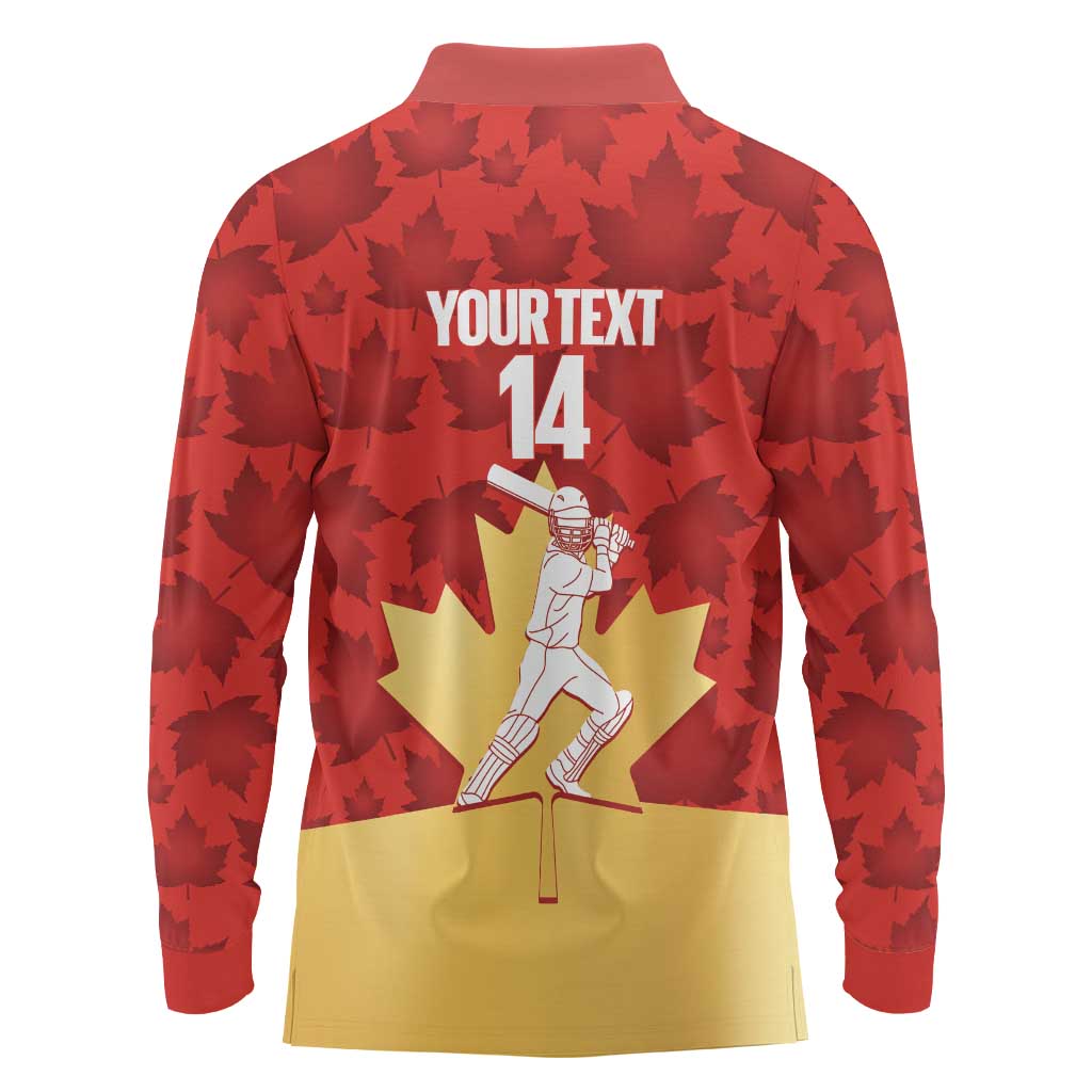 Custom Canada Cricket Long Sleeve Polo Shirt Come On Maple Leaf