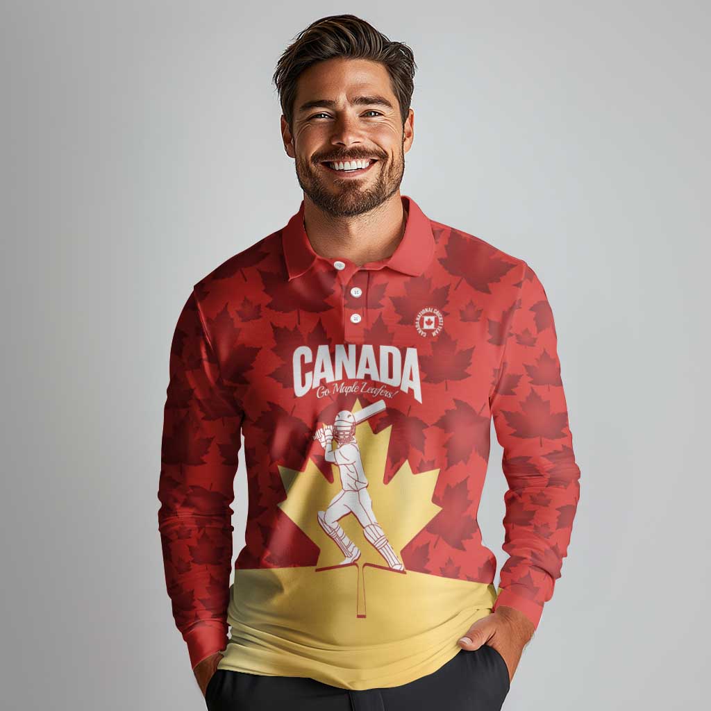 Custom Canada Cricket Long Sleeve Polo Shirt Come On Maple Leaf