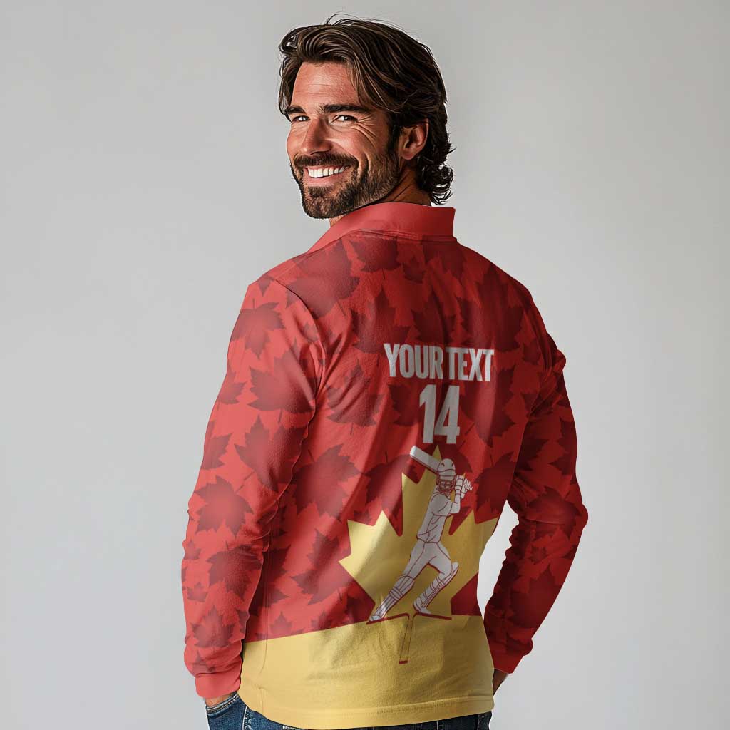 Custom Canada Cricket Long Sleeve Polo Shirt Come On Maple Leaf