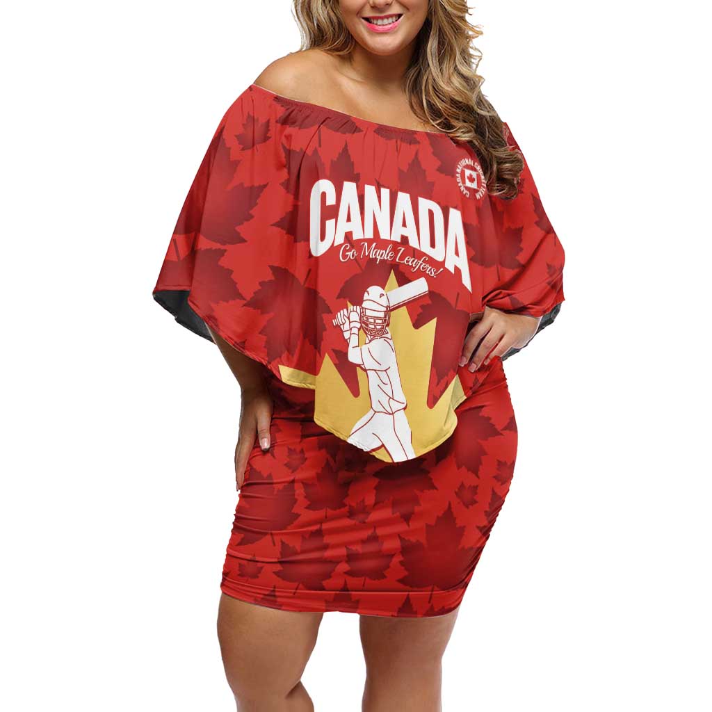 Custom Canada Cricket Off Shoulder Short Dress Come On Maple Leaf