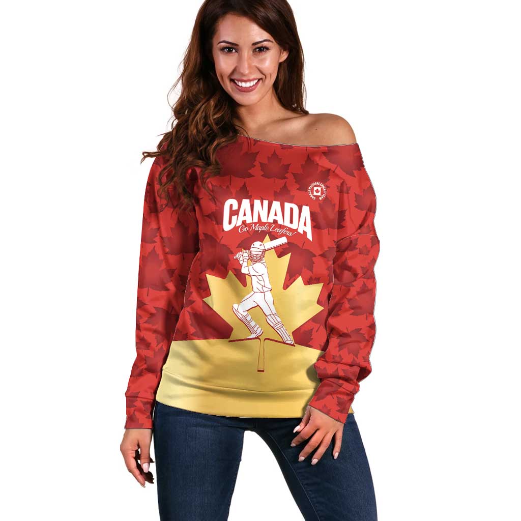 Custom Canada Cricket Off Shoulder Sweater Come On Maple Leaf
