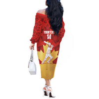 Custom Canada Cricket Off The Shoulder Long Sleeve Dress Come On Maple Leaf