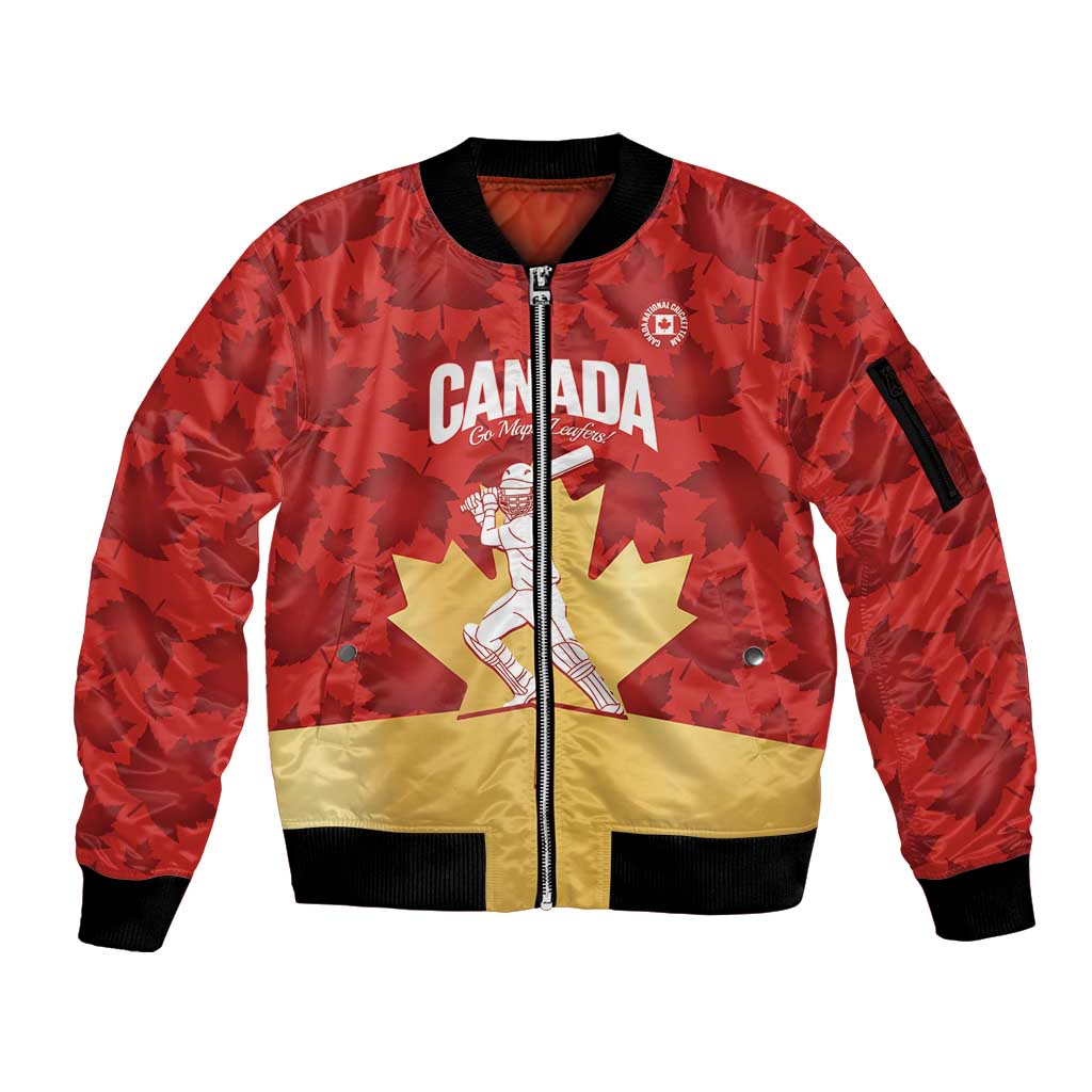 Custom Canada Cricket Sleeve Zip Bomber Jacket Come On Maple Leaf