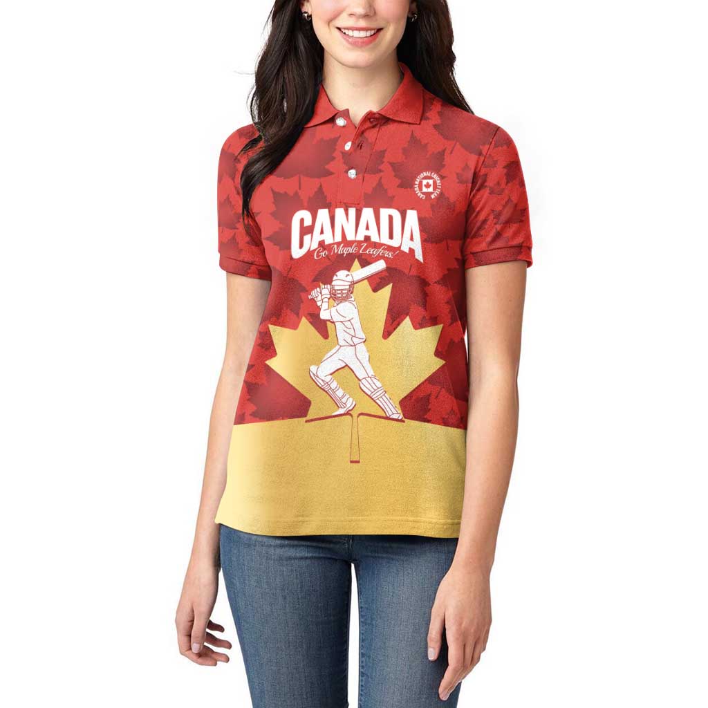 Custom Canada Cricket Women Polo Shirt Come On Maple Leaf