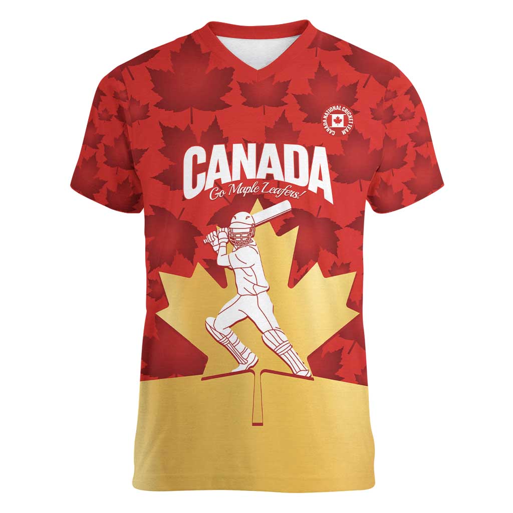 Custom Canada Cricket Women V-Neck T-Shirt Come On Maple Leaf