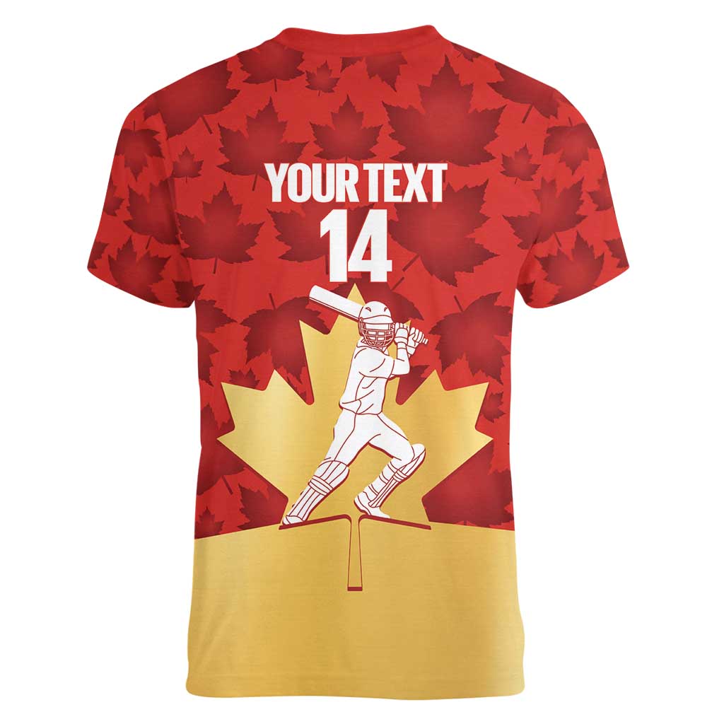Custom Canada Cricket Women V-Neck T-Shirt Come On Maple Leaf