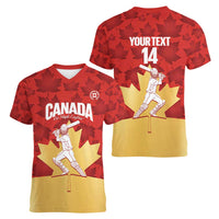 Custom Canada Cricket Women V-Neck T-Shirt Come On Maple Leaf