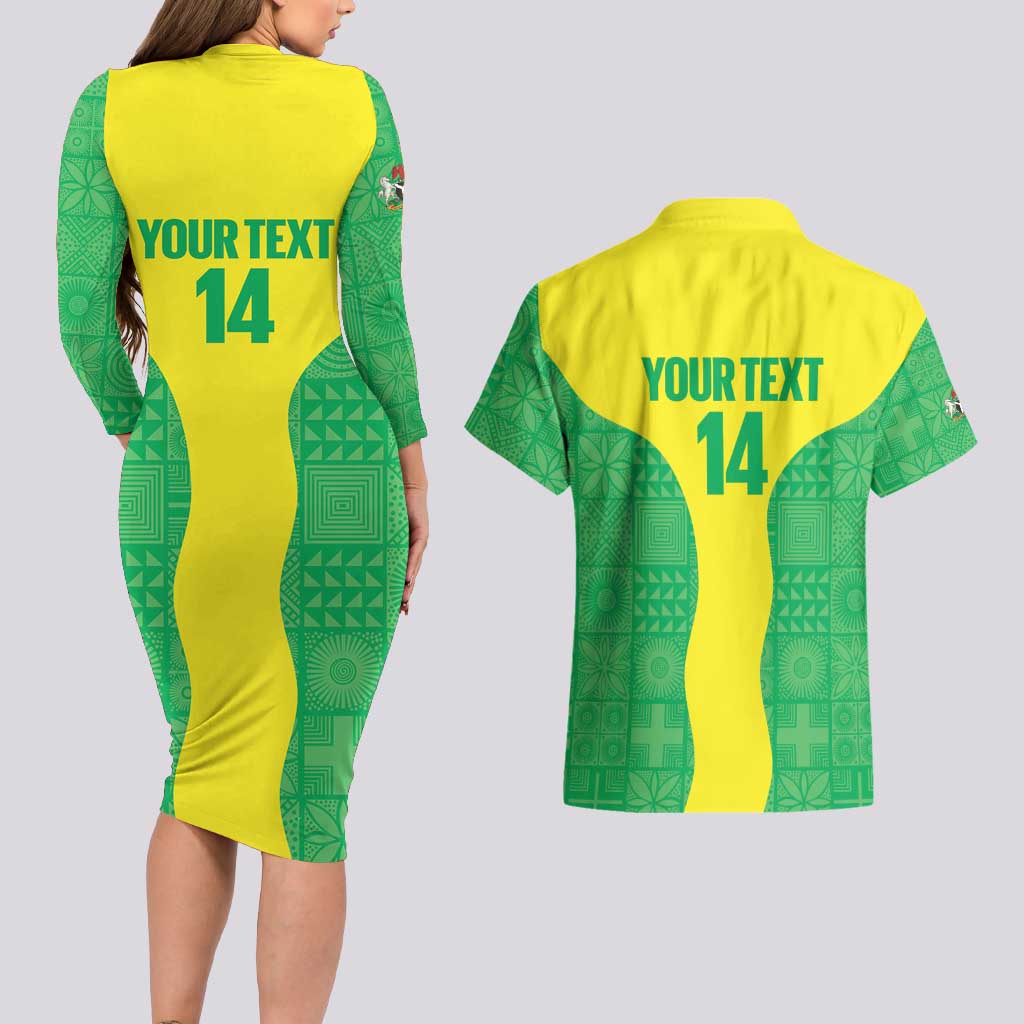 Custom Nigeria Cricket Couples Matching Long Sleeve Bodycon Dress and Hawaiian Shirt Go Yellow Greens - Wonder Print Shop