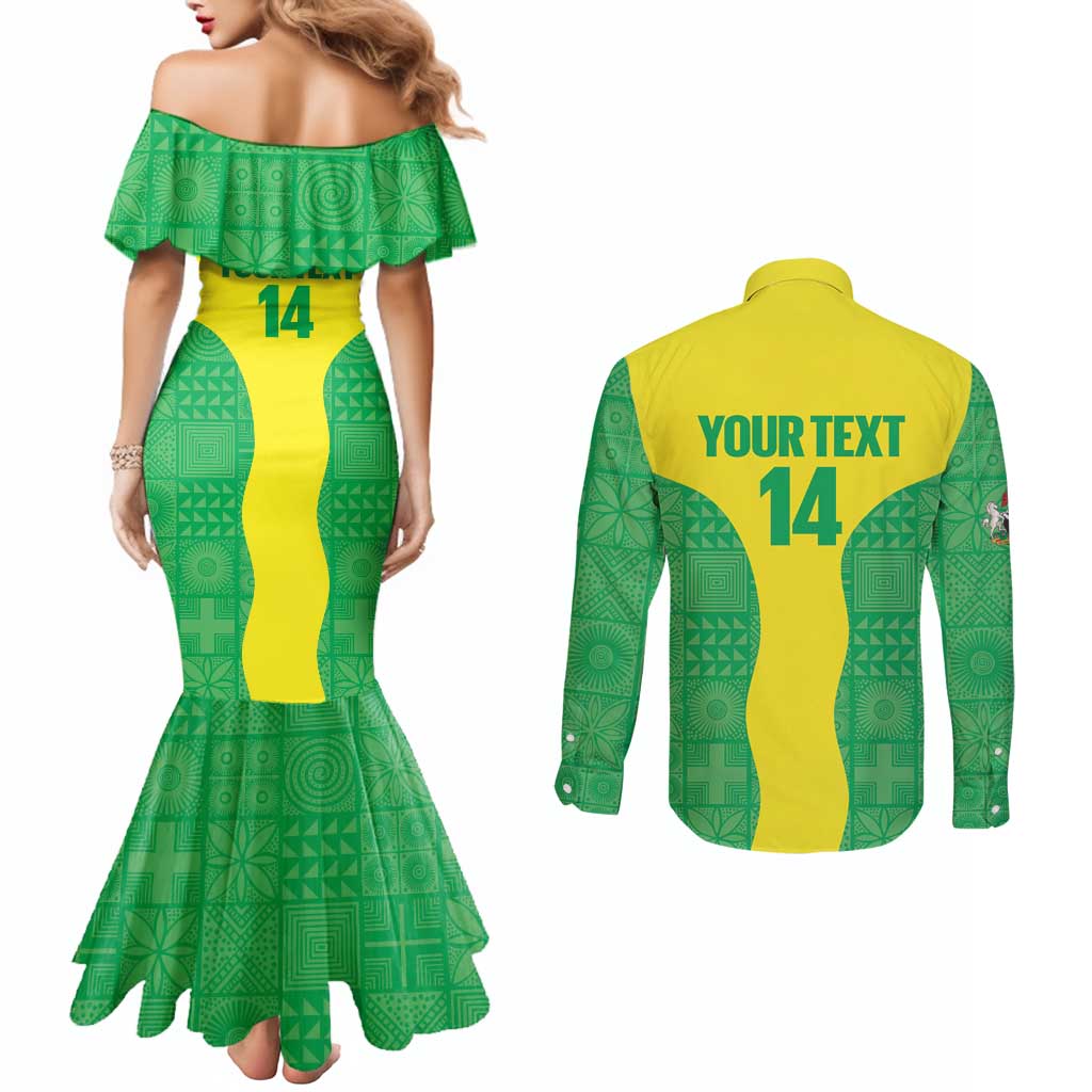 Custom Nigeria Cricket Couples Matching Mermaid Dress and Long Sleeve Button Shirt Go Yellow Greens - Wonder Print Shop