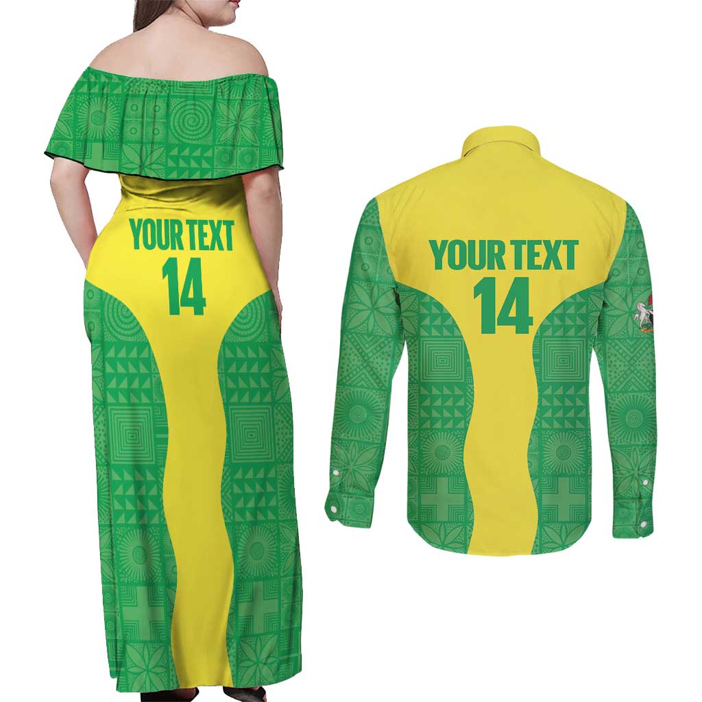 Custom Nigeria Cricket Couples Matching Off Shoulder Maxi Dress and Long Sleeve Button Shirt Go Yellow Greens - Wonder Print Shop
