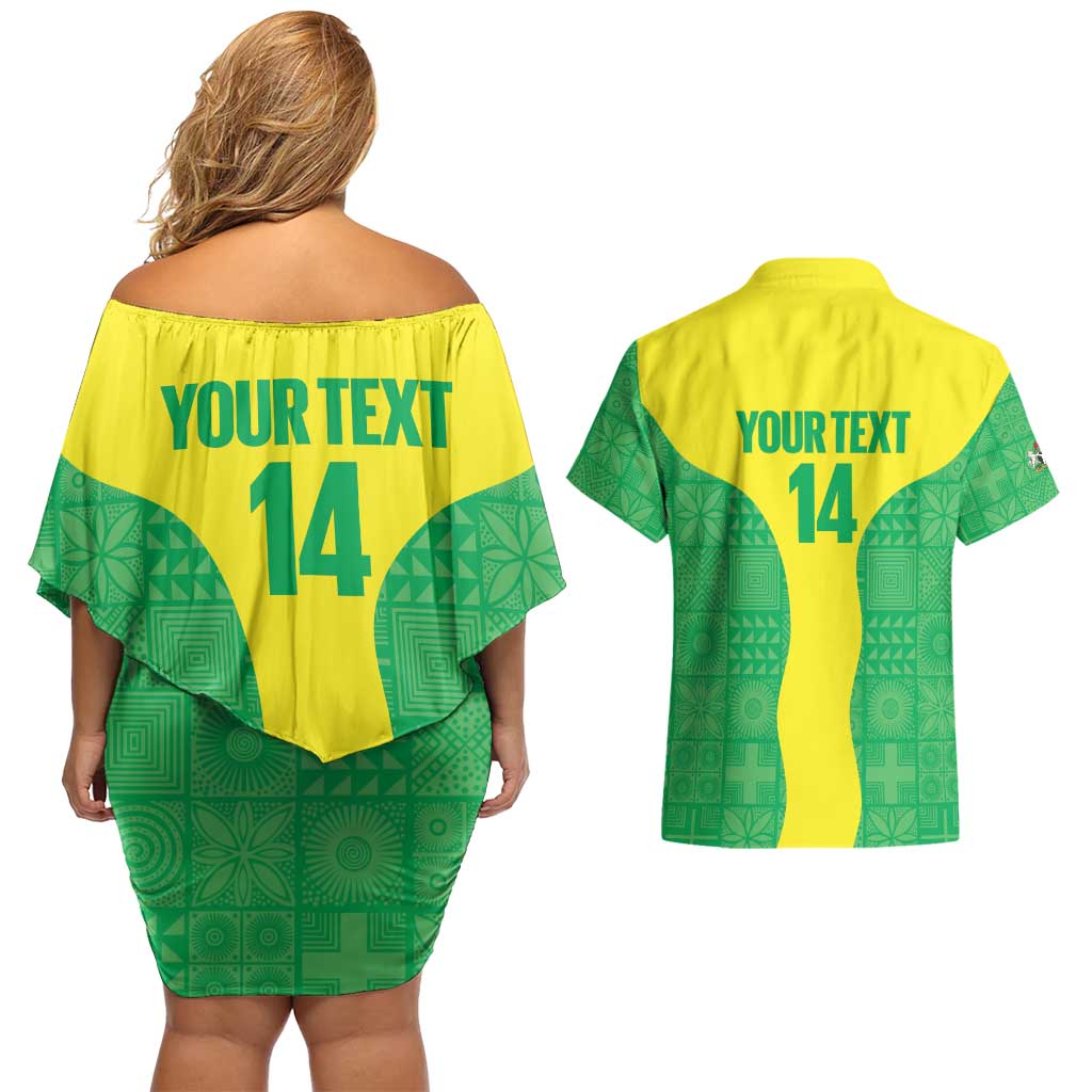 Custom Nigeria Cricket Couples Matching Off Shoulder Short Dress and Hawaiian Shirt Go Yellow Greens - Wonder Print Shop
