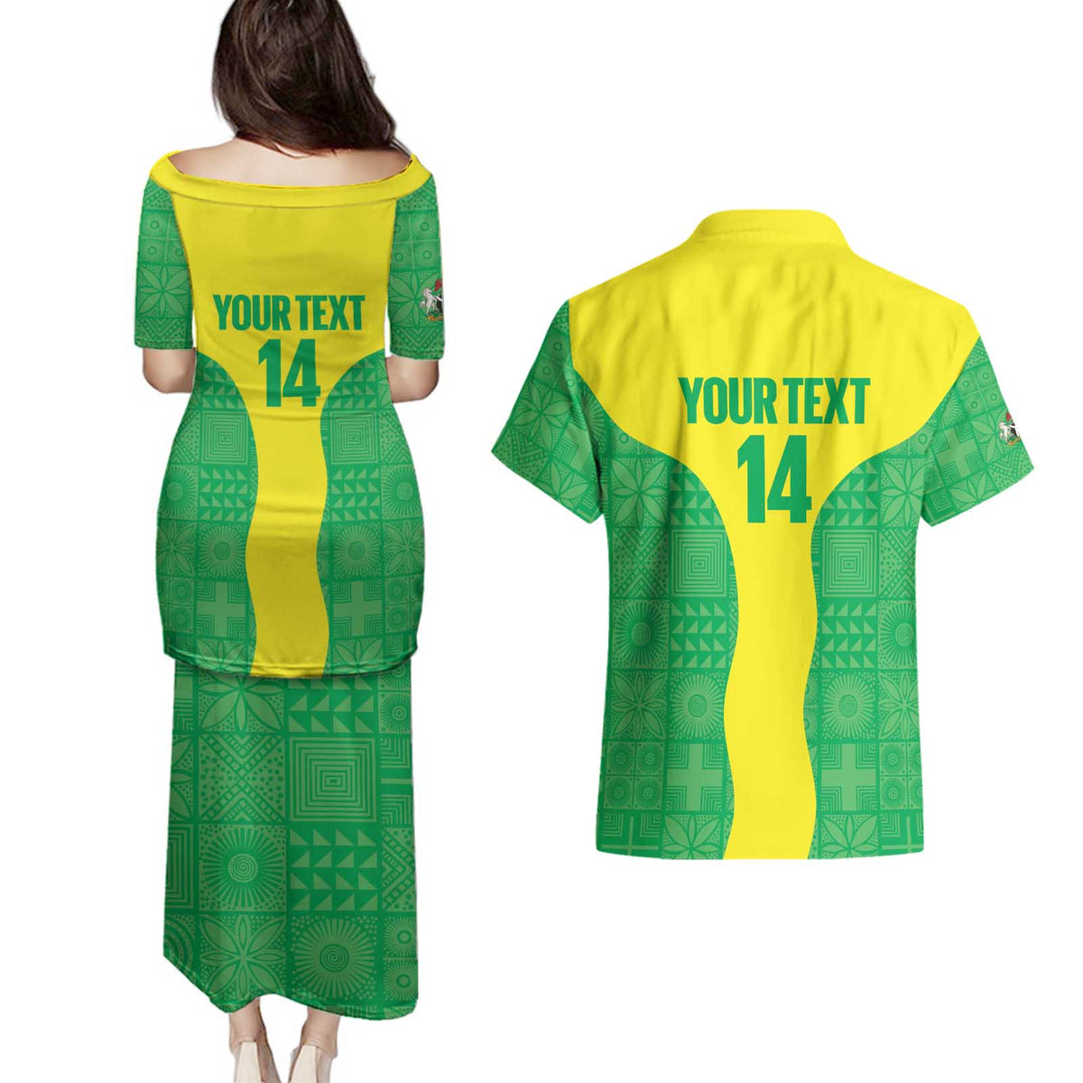 Custom Nigeria Cricket Couples Matching Puletasi and Hawaiian Shirt Go Yellow Greens - Wonder Print Shop