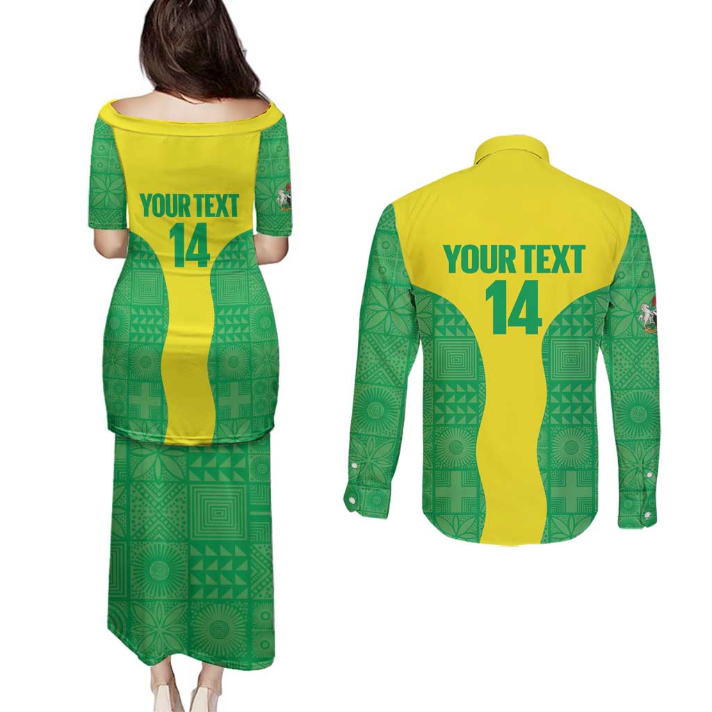 Custom Nigeria Cricket Couples Matching Puletasi and Long Sleeve Button Shirt Go Yellow Greens - Wonder Print Shop