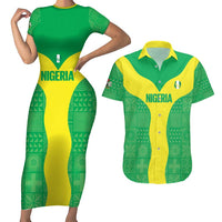 Custom Nigeria Cricket Couples Matching Short Sleeve Bodycon Dress and Hawaiian Shirt Go Yellow Greens - Wonder Print Shop