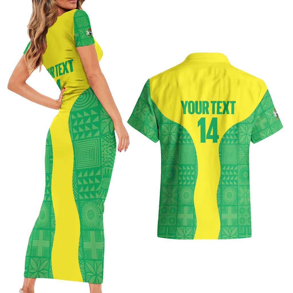 Custom Nigeria Cricket Couples Matching Short Sleeve Bodycon Dress and Hawaiian Shirt Go Yellow Greens - Wonder Print Shop