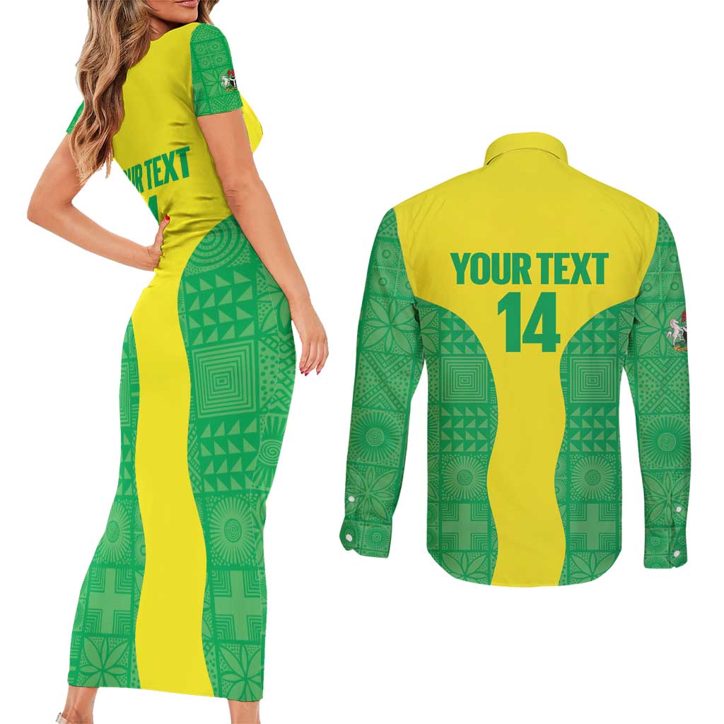 Custom Nigeria Cricket Couples Matching Short Sleeve Bodycon Dress and Long Sleeve Button Shirt Go Yellow Greens - Wonder Print Shop