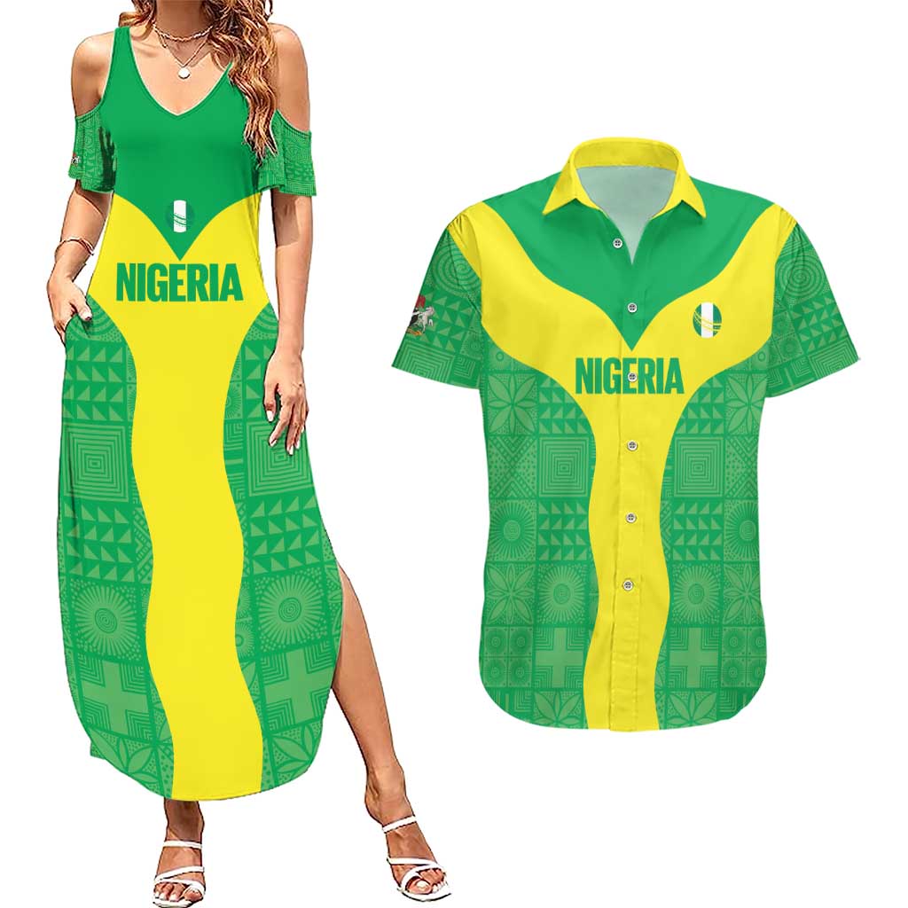 Custom Nigeria Cricket Couples Matching Summer Maxi Dress and Hawaiian Shirt Go Yellow Greens - Wonder Print Shop