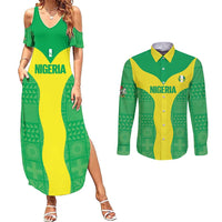 Custom Nigeria Cricket Couples Matching Summer Maxi Dress and Long Sleeve Button Shirt Go Yellow Greens - Wonder Print Shop