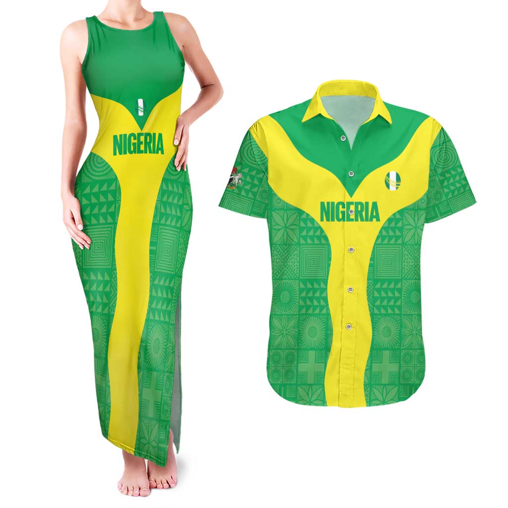 Custom Nigeria Cricket Couples Matching Tank Maxi Dress and Hawaiian Shirt Go Yellow Greens - Wonder Print Shop