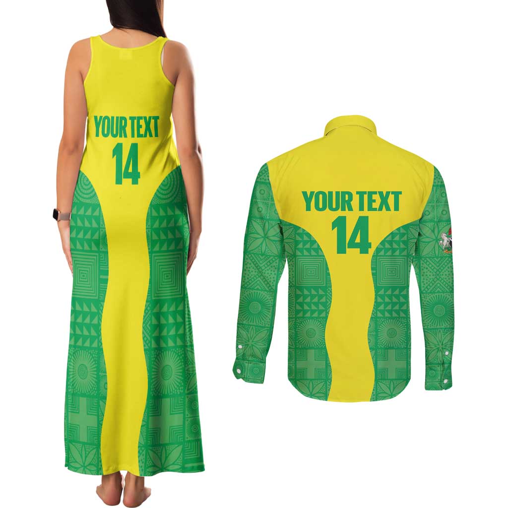 Custom Nigeria Cricket Couples Matching Tank Maxi Dress and Long Sleeve Button Shirt Go Yellow Greens - Wonder Print Shop