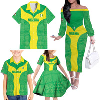 Custom Nigeria Cricket Family Matching Off The Shoulder Long Sleeve Dress and Hawaiian Shirt Go Yellow Greens - Wonder Print Shop