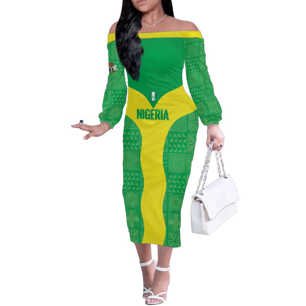 Custom Nigeria Cricket Family Matching Off The Shoulder Long Sleeve Dress and Hawaiian Shirt Go Yellow Greens - Wonder Print Shop