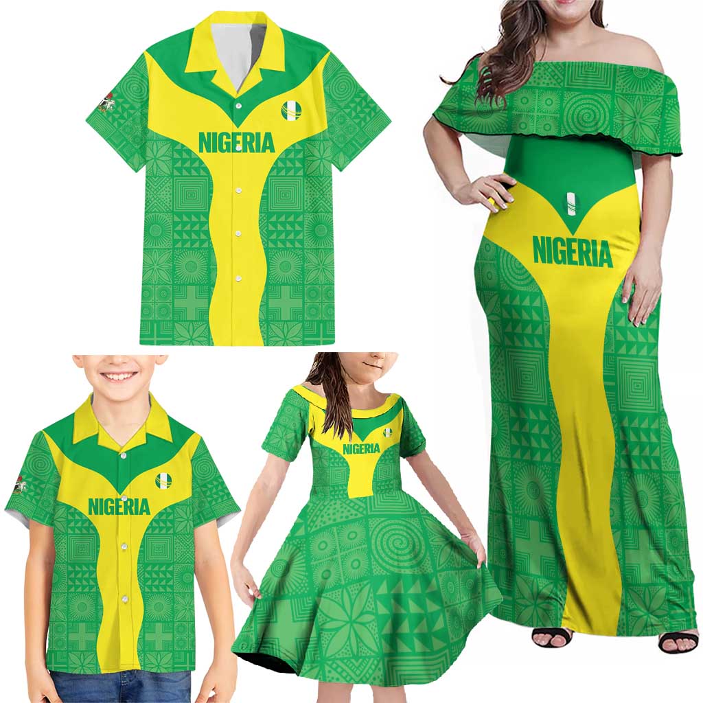 Custom Nigeria Cricket Family Matching Off Shoulder Maxi Dress and Hawaiian Shirt Go Yellow Greens - Wonder Print Shop