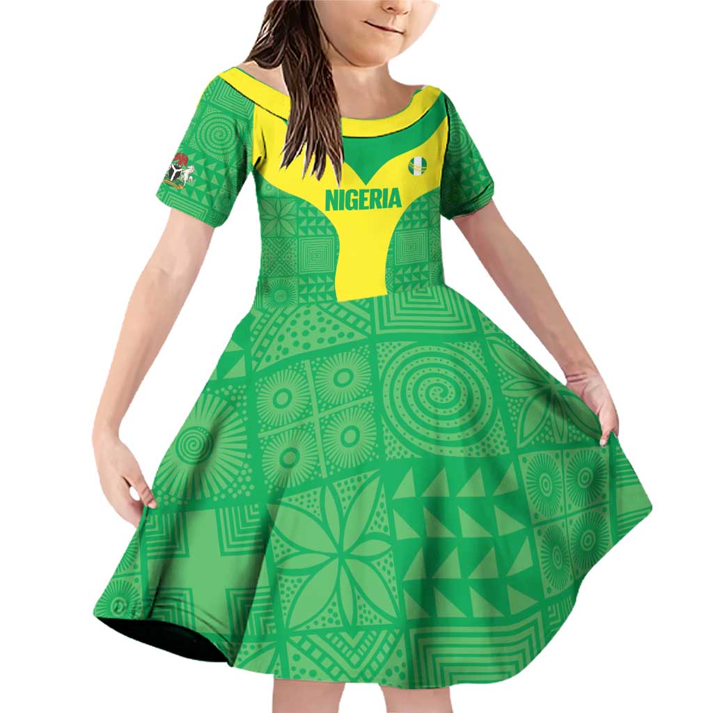 Custom Nigeria Cricket Family Matching Off Shoulder Short Dress and Hawaiian Shirt Go Yellow Greens - Wonder Print Shop