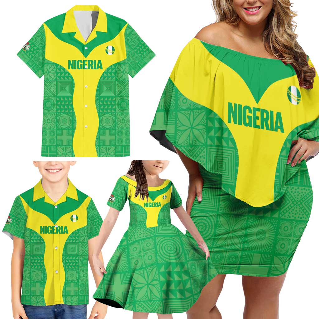 Custom Nigeria Cricket Family Matching Off Shoulder Short Dress and Hawaiian Shirt Go Yellow Greens - Wonder Print Shop