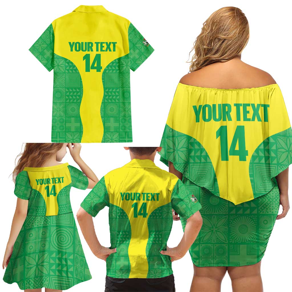 Custom Nigeria Cricket Family Matching Off Shoulder Short Dress and Hawaiian Shirt Go Yellow Greens - Wonder Print Shop