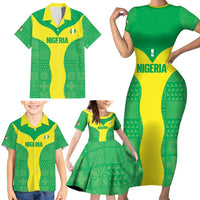 Custom Nigeria Cricket Family Matching Short Sleeve Bodycon Dress and Hawaiian Shirt Go Yellow Greens - Wonder Print Shop
