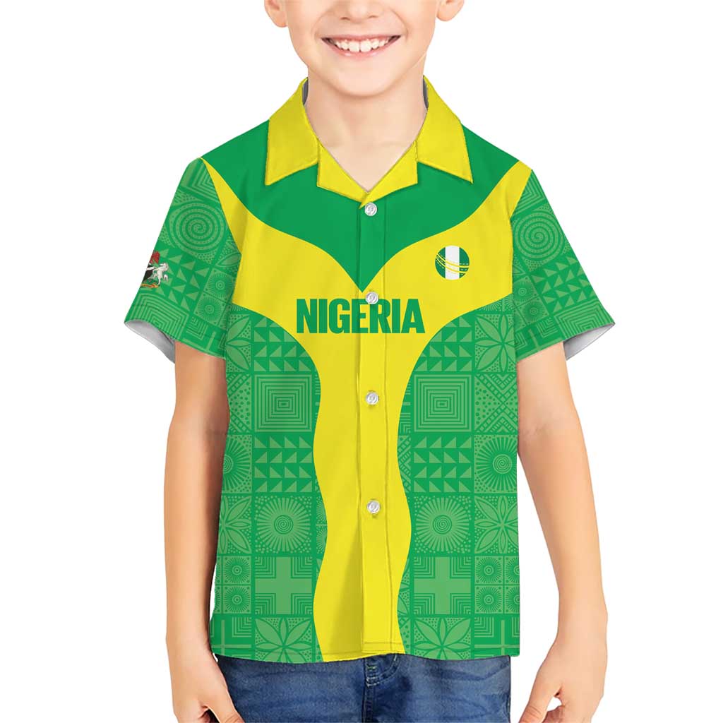 Custom Nigeria Cricket Family Matching Short Sleeve Bodycon Dress and Hawaiian Shirt Go Yellow Greens - Wonder Print Shop