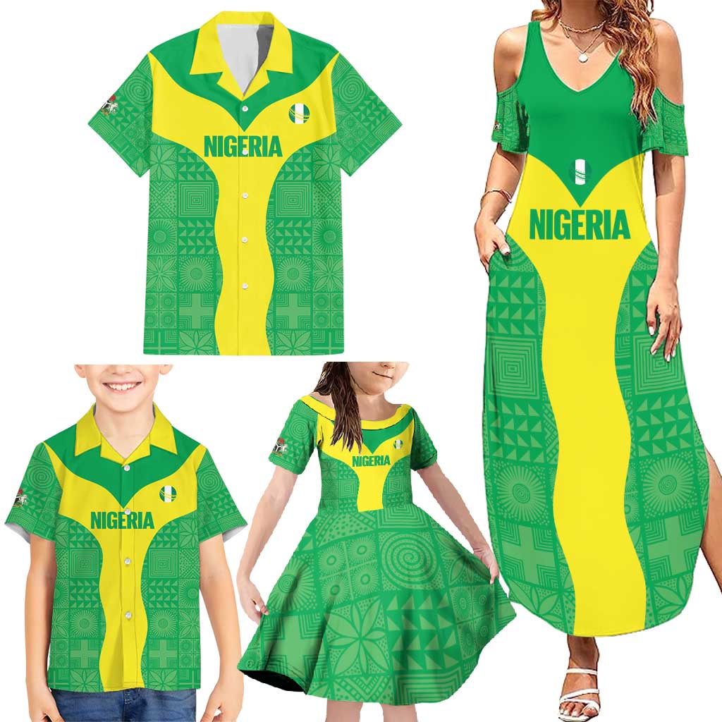 Custom Nigeria Cricket Family Matching Summer Maxi Dress and Hawaiian Shirt Go Yellow Greens - Wonder Print Shop