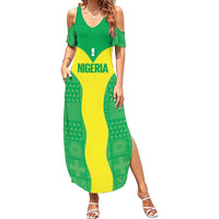 Custom Nigeria Cricket Family Matching Summer Maxi Dress and Hawaiian Shirt Go Yellow Greens - Wonder Print Shop