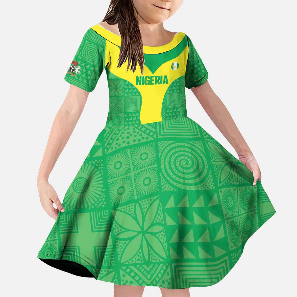 Custom Nigeria Cricket Kid Short Sleeve Dress Go Yellow Greens - Wonder Print Shop