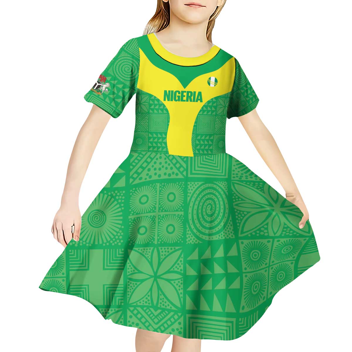 Custom Nigeria Cricket Kid Short Sleeve Dress Go Yellow Greens - Wonder Print Shop