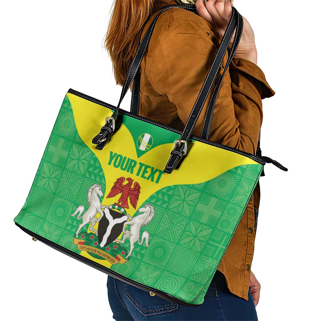 Custom Nigeria Cricket Leather Tote Bag Go Yellow Greens - Wonder Print Shop