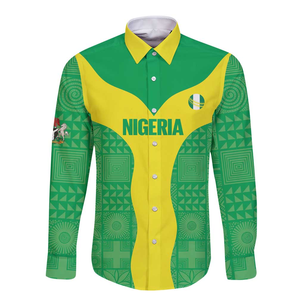 Custom Nigeria Cricket Long Sleeve Button Shirt Go Yellow Greens - Wonder Print Shop
