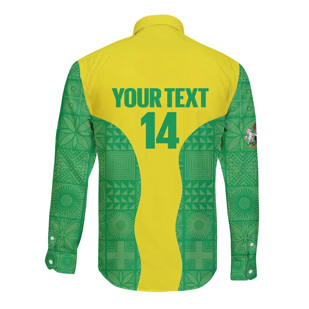 Custom Nigeria Cricket Long Sleeve Button Shirt Go Yellow Greens - Wonder Print Shop
