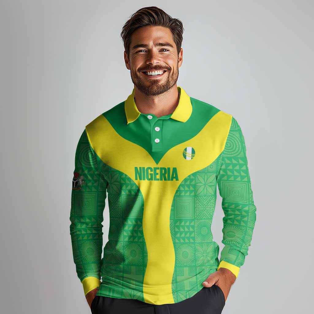 Custom Nigeria Cricket Long Sleeve Polo Shirt Go Yellow Greens - Wonder Print Shop
