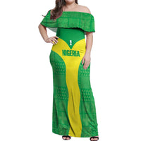 Custom Nigeria Cricket Off Shoulder Maxi Dress Go Yellow Greens - Wonder Print Shop